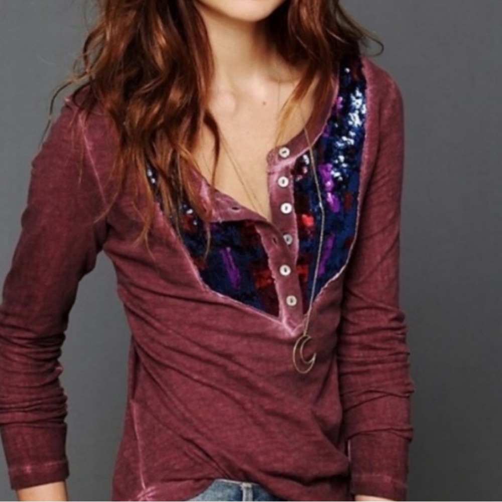 Free People Tiger Eyes sequins henley